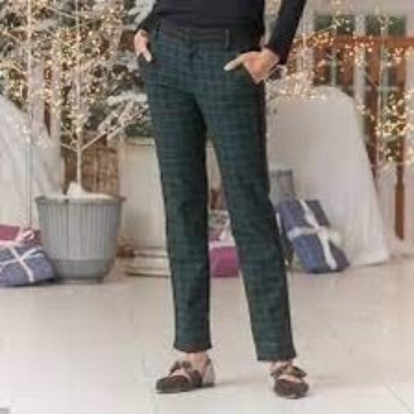 NWOT Sundance Green Navy Tartan Plaid Lace Trim Pants Size 6 - Picture 1 of 9
